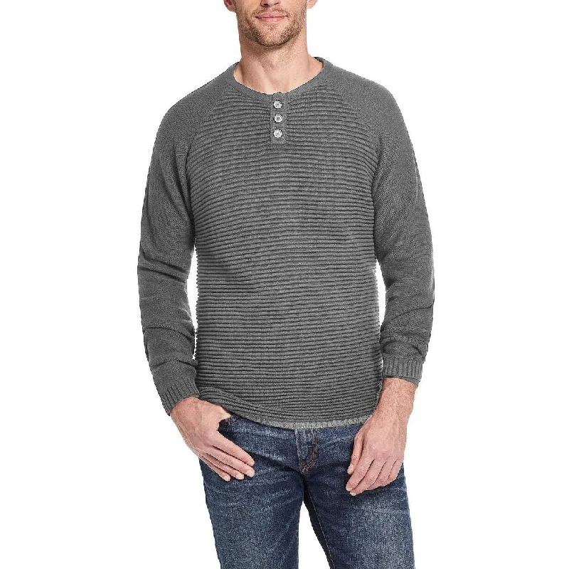 Weatherproof Vintage Men's Textured Long Sleeve Henley Sweater Dark Gray Size Large Hip Men's Retro Hip Men's Retro