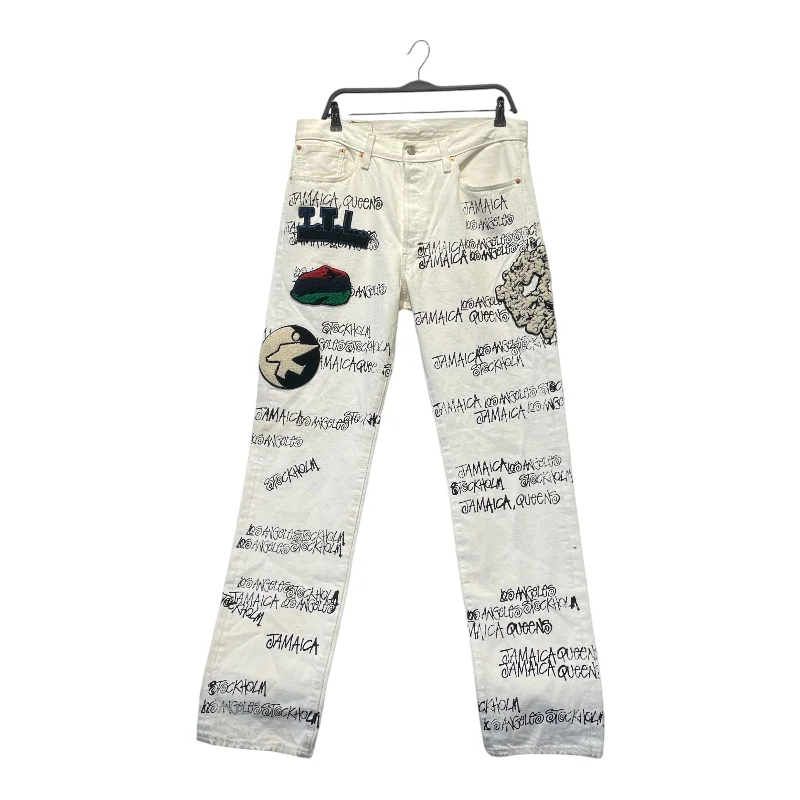 Levi's/DENIM TEARS/STUSSY/Straight Pants/34/Cotton/IVR/All Over Print/ Elegant Men's Cashmere Elegant Men's Cashmere