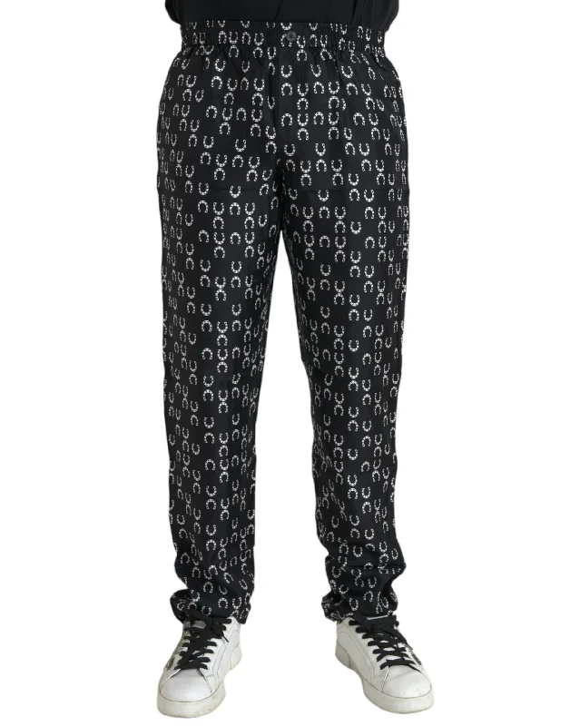 Dolce & Gabbana  Horseshoe Print Silk Men's Pants Lumberjack Lumberjack