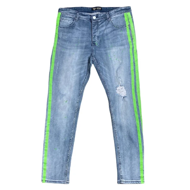 Men's Rinse Volt Striped Jean In Green/blue Casual Men's Short Casual Men's Short