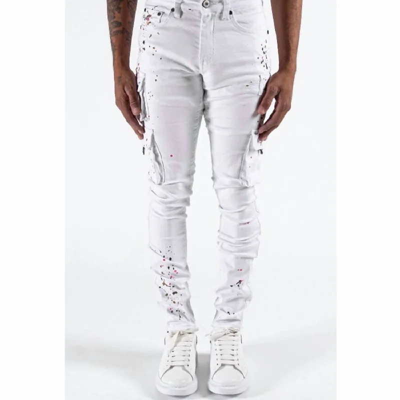 Universe Laws Cargo Jeans In White Elegant Men's Cashmere Elegant Men's Cashmere